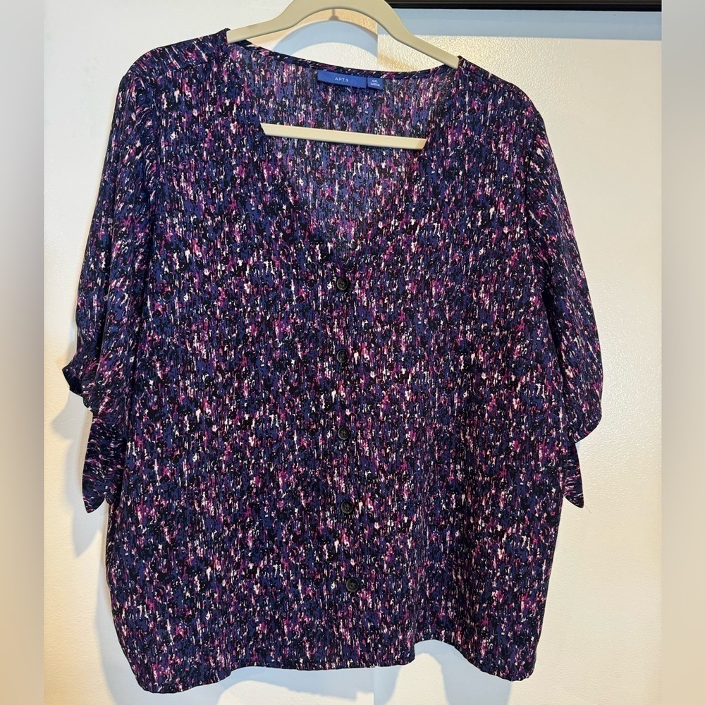 Apt 9 purple and pink 3/4 sleeve‎ blouse size XXL NWT